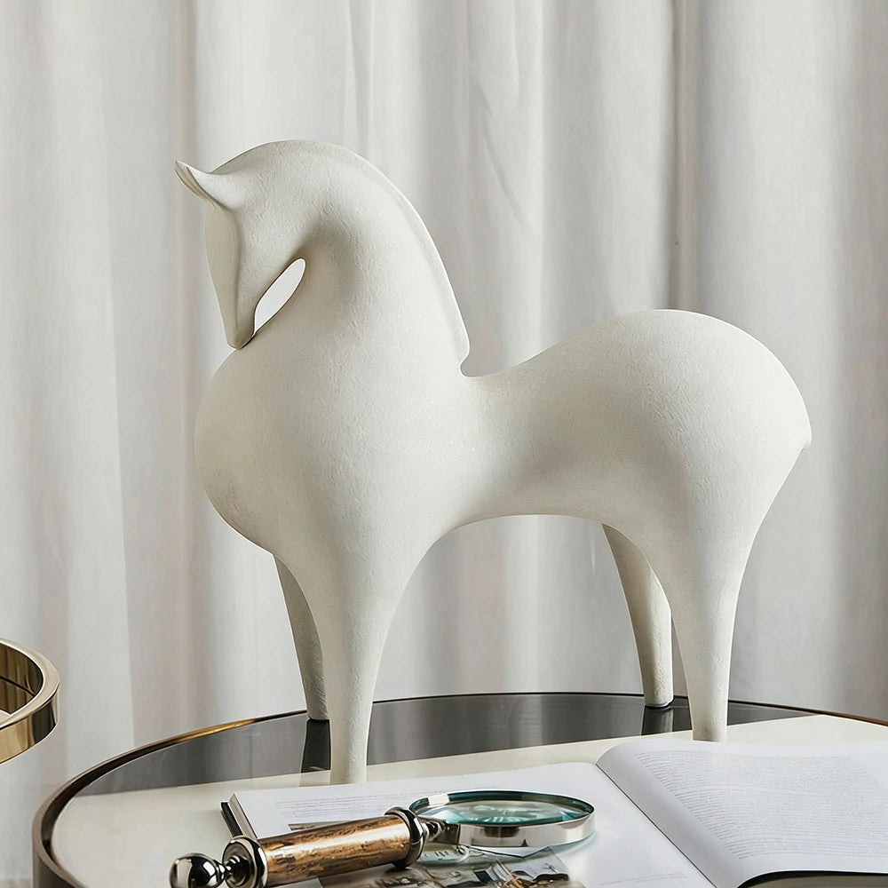 LIVARA White Horse Ceramic Sculpture Handcrafted Stone-Like Texture Polished Glaze Artistic Design for Modern Spaces