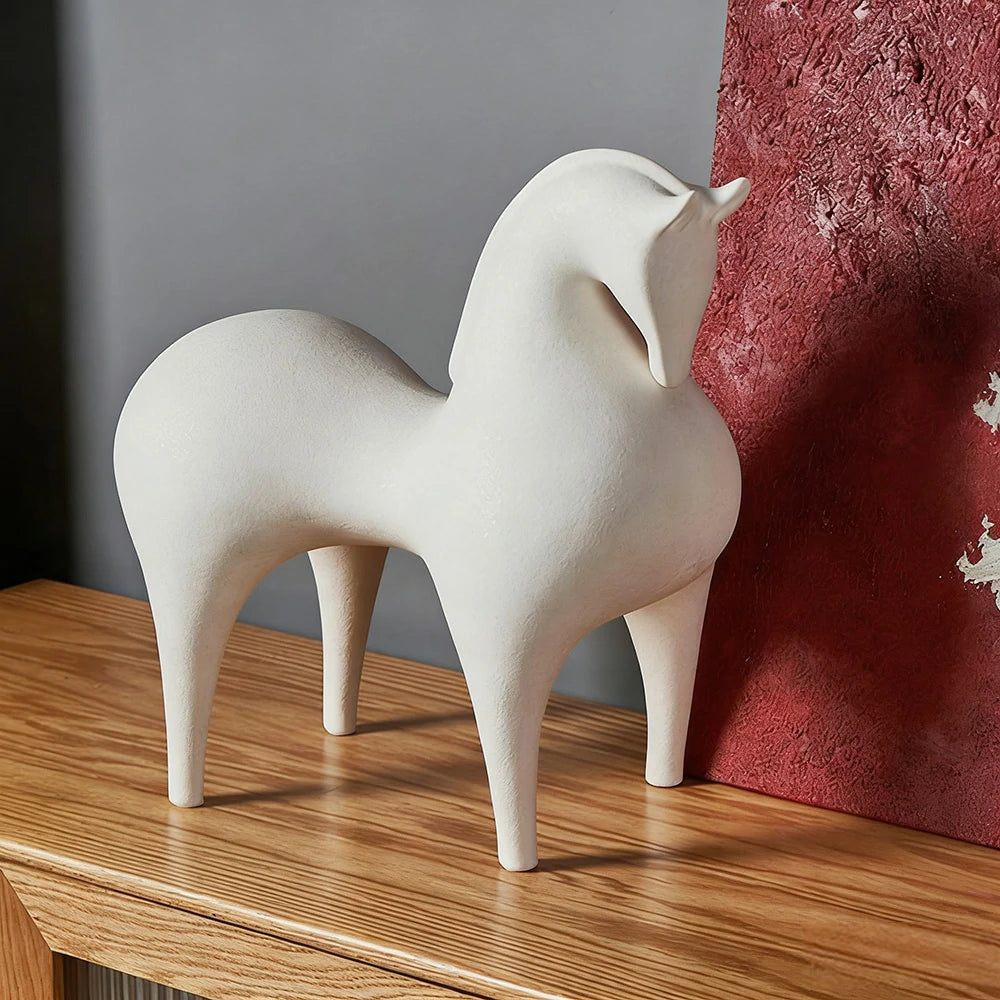LIVARA White Horse Ceramic Sculpture Handcrafted Stone-Like Texture Polished Glaze Artistic Design for Modern Spaces