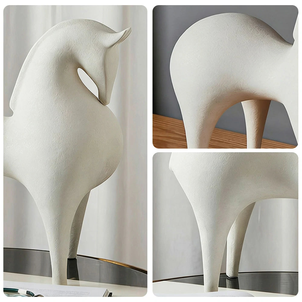 LIVARA White Horse Ceramic Sculpture Handcrafted Stone-Like Texture Polished Glaze Artistic Design for Modern Spaces