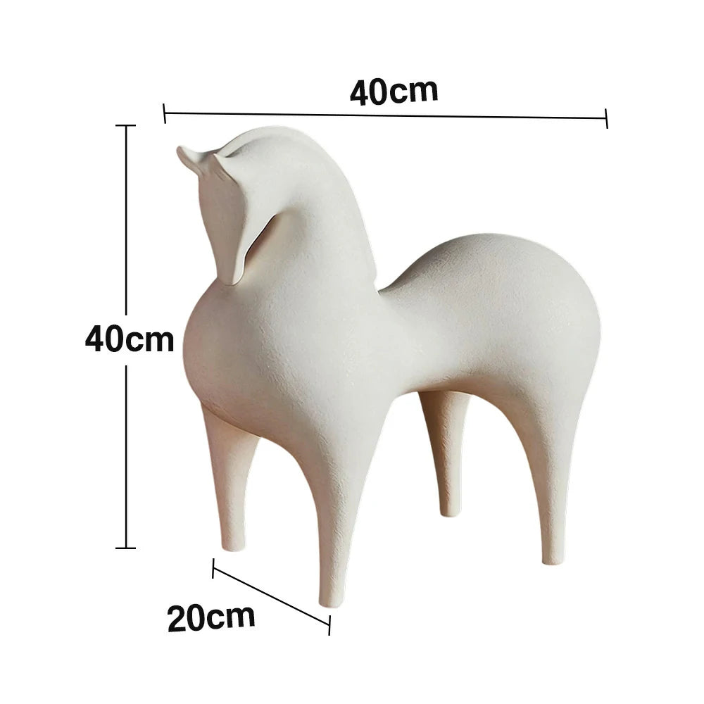 LIVARA White Horse Ceramic Sculpture Handcrafted Stone-Like Texture Polished Glaze Artistic Design for Modern Spaces
