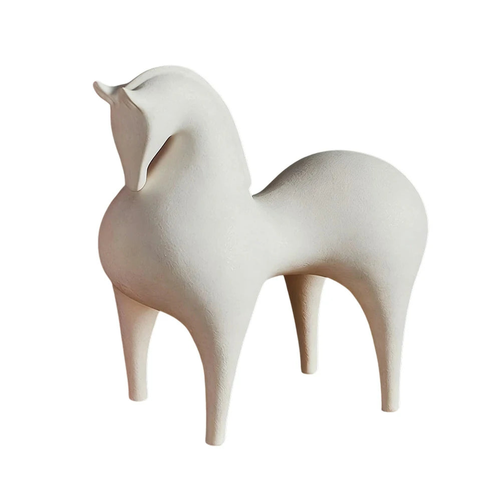 LIVARA White Horse Ceramic Sculpture Handcrafted Stone-Like Texture Polished Glaze Artistic Design for Modern Spaces