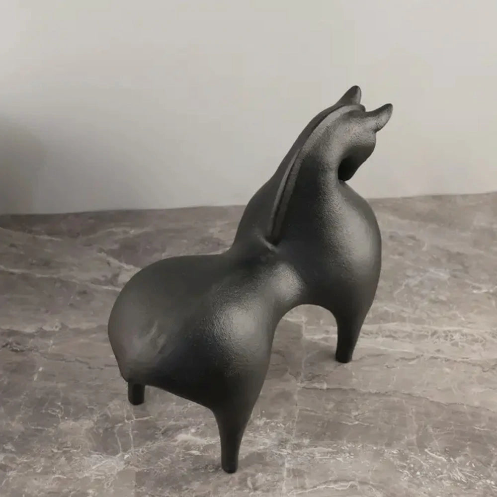 LIVARA Black Horse Ceramic Sculpture Handcrafted Stone-Like Texture Polished Glaze Artistic Design for Modern Spaces