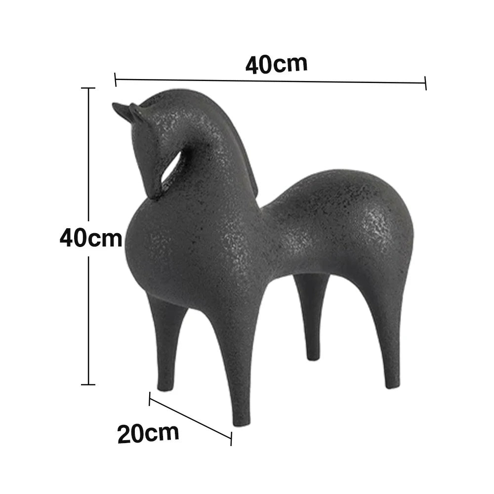 LIVARA Black Horse Ceramic Sculpture Handcrafted Stone-Like Texture Polished Glaze Artistic Design for Modern Spaces