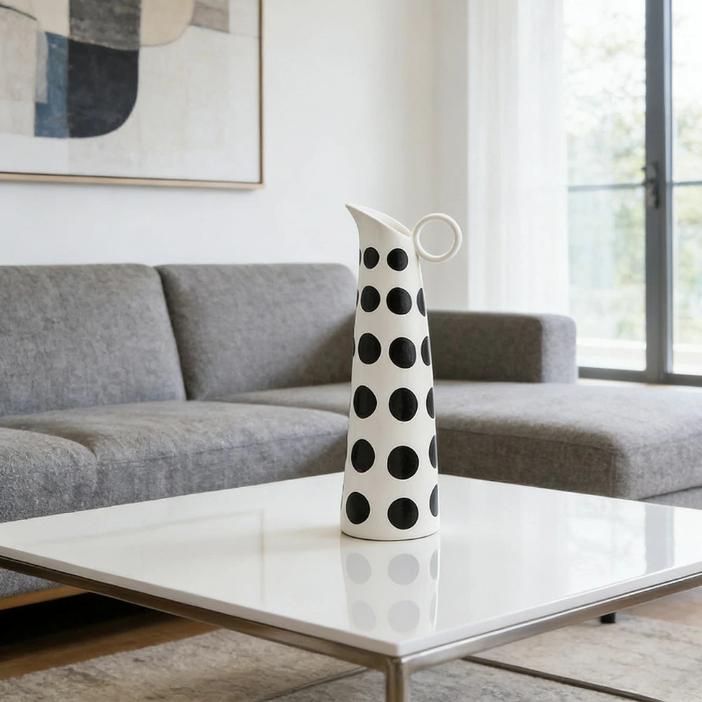 LIVARA Ceramic Decorative Ornament Small-Handle Vase Form Matte Ceramic Handcrafted Stone-Texture Finish