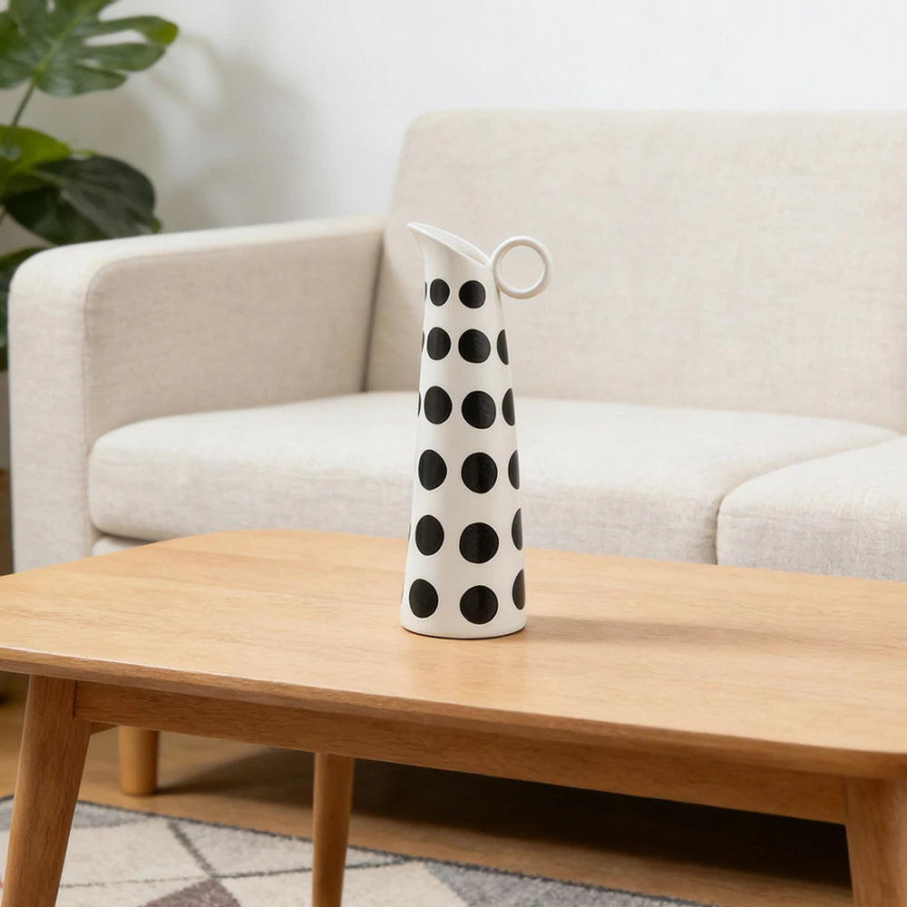 LIVARA Ceramic Decorative Ornament Small-Handle Vase Form Matte Ceramic Handcrafted Stone-Texture Finish