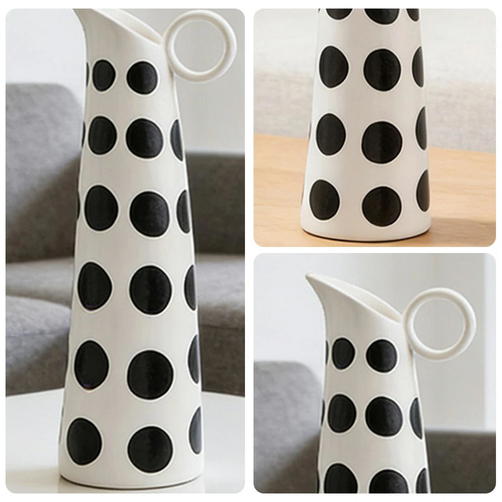 LIVARA Ceramic Decorative Ornament Small-Handle Vase Form Matte Ceramic Handcrafted Stone-Texture Finish