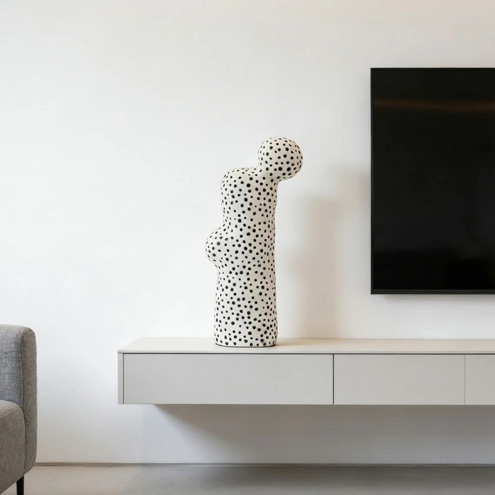 LIVARA Ceramic Decorative Ornament Artistic Display Polka Dot White Finish Matte Ceramic Handcrafted Stone-Texture Design