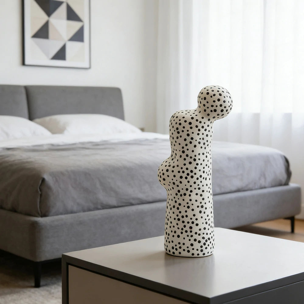 LIVARA Ceramic Decorative Ornament Artistic Display Polka Dot White Finish Matte Ceramic Handcrafted Stone-Texture Design