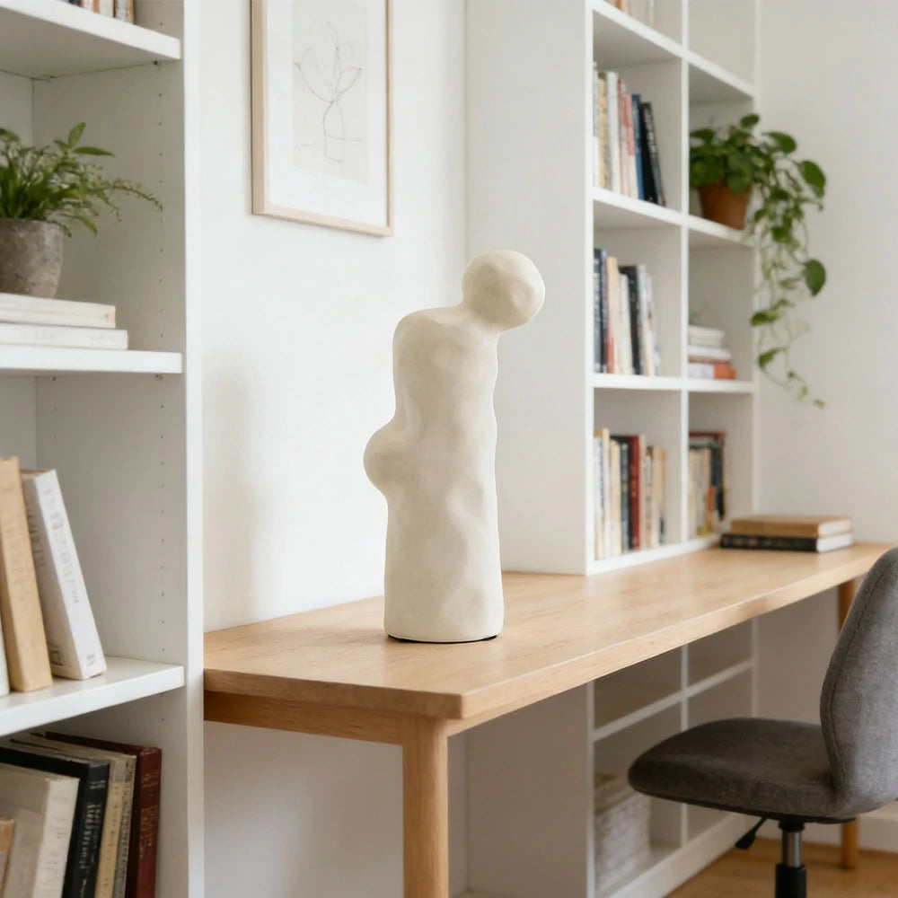 LIVARA Ceramic Decorative Ornament Artistic Display Matte White Finish Matte Ceramic Handcrafted Stone-Texture Design