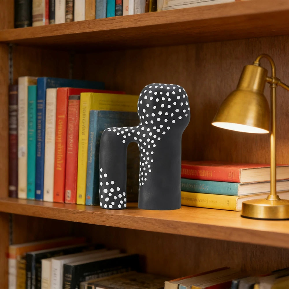 LIVARA Ceramic Decorative Ornament Light Art Sculpture Modern Artistic Display Matte Ceramic Handcrafted Stone-Texture Design - Black