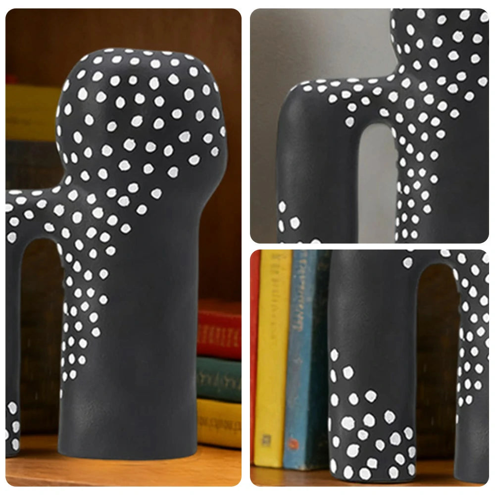 LIVARA Ceramic Decorative Ornament Light Art Sculpture Modern Artistic Display Matte Ceramic Handcrafted Stone-Texture Design - Black