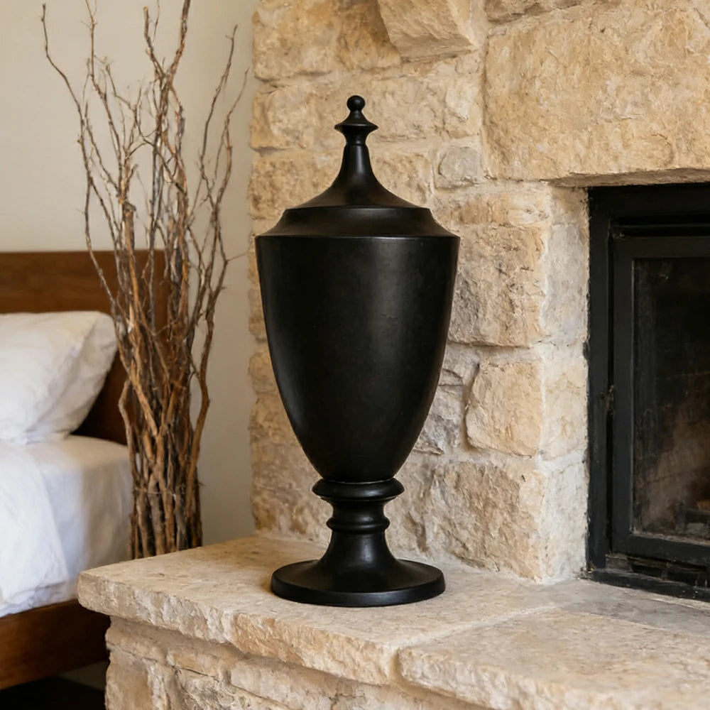 LIVARA Ceramic Decorative Ornament Felici Decorative Jar Artistic Display Matte Ceramic Handcrafted Stone-Texture Design - Black