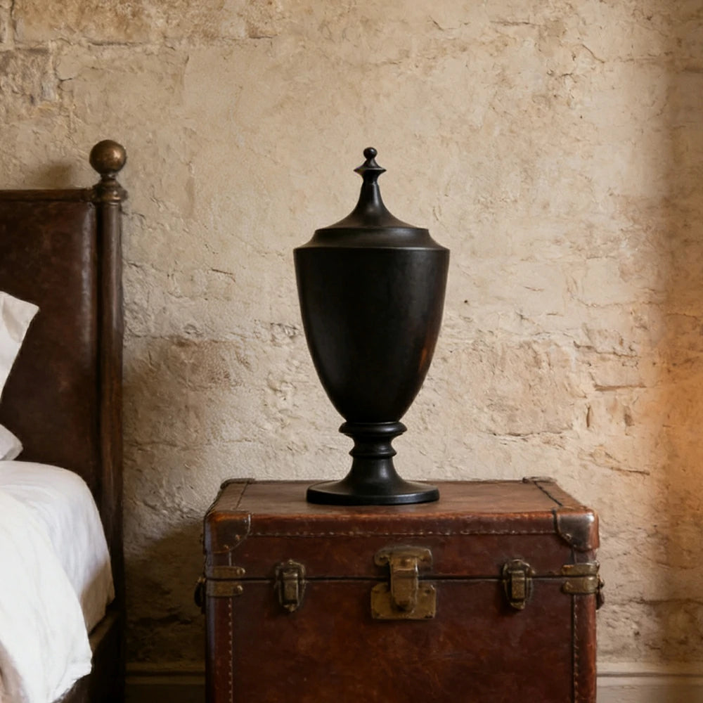 LIVARA Ceramic Decorative Ornament Felici Decorative Jar Artistic Display Matte Ceramic Handcrafted Stone-Texture Design - Black