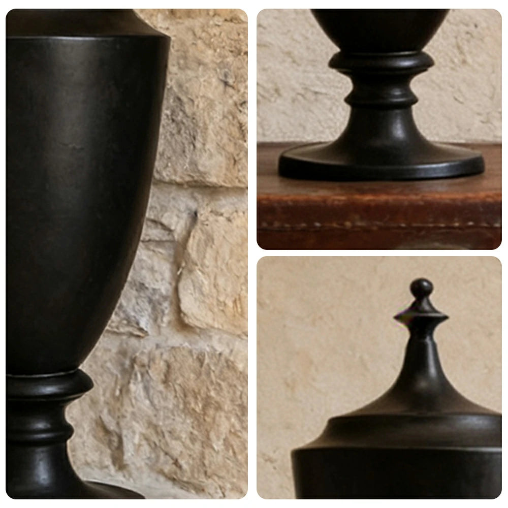 LIVARA Ceramic Decorative Ornament Felici Decorative Jar Artistic Display Matte Ceramic Handcrafted Stone-Texture Design - Black