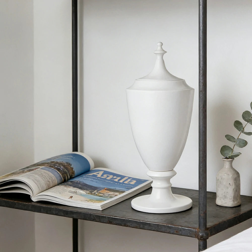 LIVARA Ceramic Decorative Ornament Felici Decorative Jar Artistic Display Matte Ceramic Handcrafted Stone-Texture Design - White