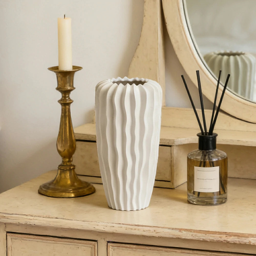 LIVARA Ceramic Decorative Ornament Bana Vase Artistic Display Matte Ceramic Handcrafted Stone-Texture Design - White