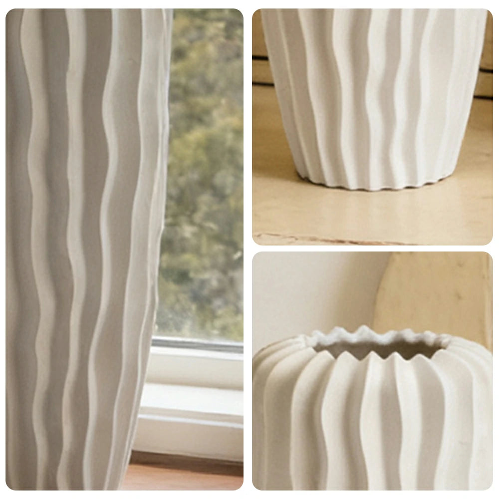 LIVARA Ceramic Decorative Ornament Bana Vase Artistic Display Matte Ceramic Handcrafted Stone-Texture Design - White