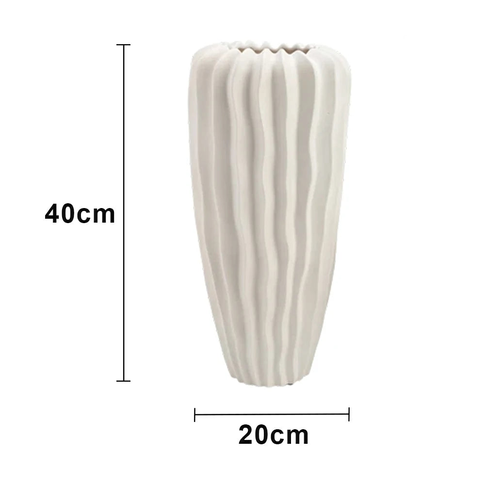 LIVARA Ceramic Decorative Ornament Bana Vase Artistic Display Matte Ceramic Handcrafted Stone-Texture Design - White