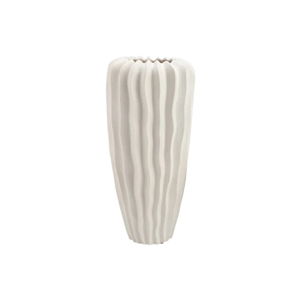 LIVARA Ceramic Decorative Ornament Bana Vase Artistic Display Matte Ceramic Handcrafted Stone-Texture Design - White