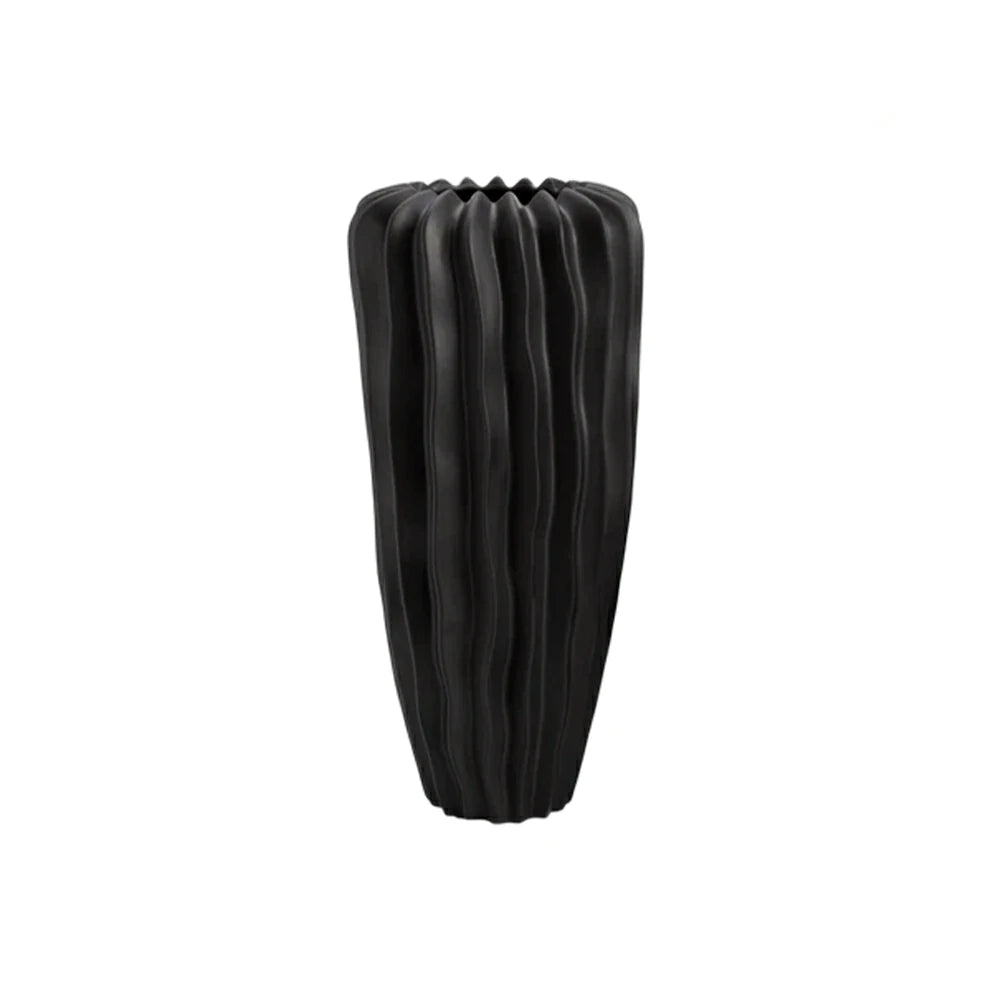 LIVARA Ceramic Decorative Ornament Bana Vase Artistic Display Matte Ceramic Handcrafted Stone-Texture Design - Black