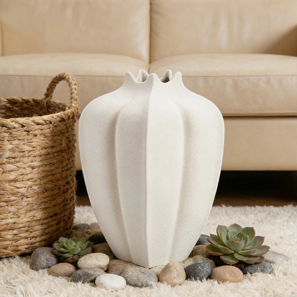 LIVARA Ceramic Decorative Ornament Pomegranate-Shape Vase Artistic Display Matte Ceramic Handcrafted Stone-Texture Design