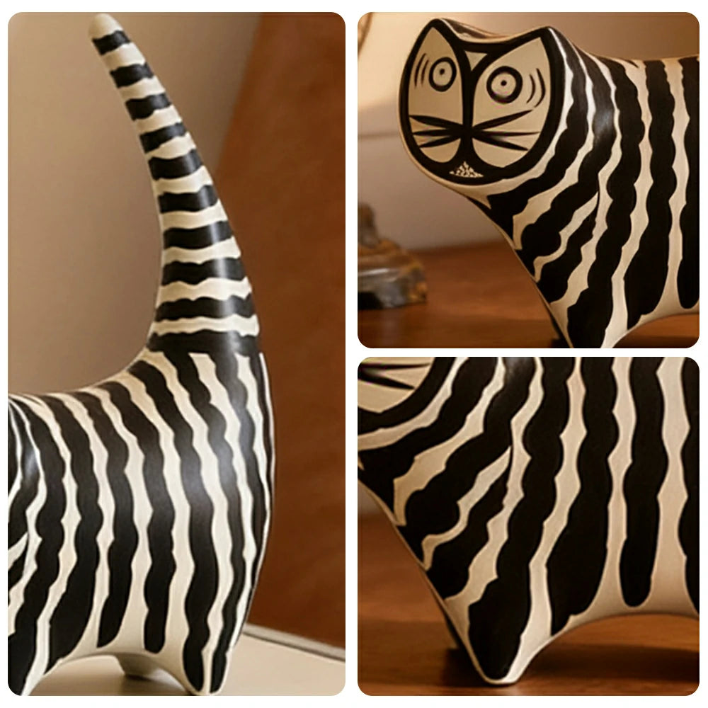 LIVARA Ceramic Decorative Ornament Chartreux Cat Raised-Tail Form Artistic Display Matte Ceramic Handcrafted Stone-Texture Design