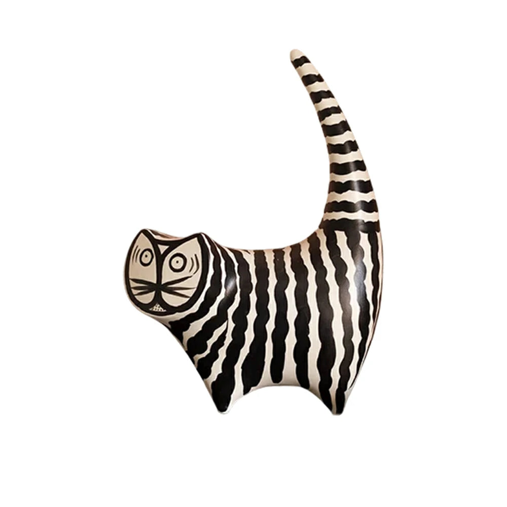LIVARA Ceramic Decorative Ornament Chartreux Cat Raised-Tail Form Artistic Display Matte Ceramic Handcrafted Stone-Texture Design