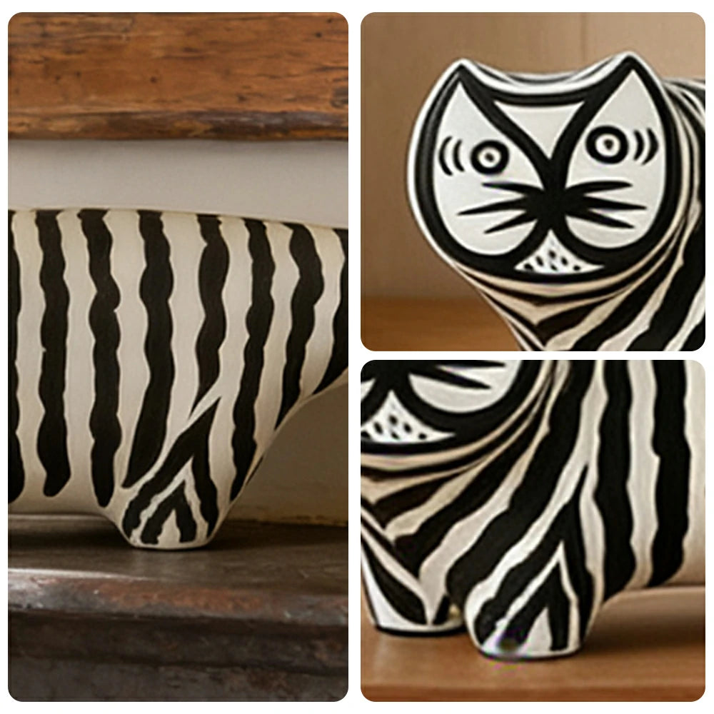 LIVARA Ceramic Decorative Ornament Chartreux Cat Form Artistic Display Matte Ceramic Handcrafted Stone-Texture Design