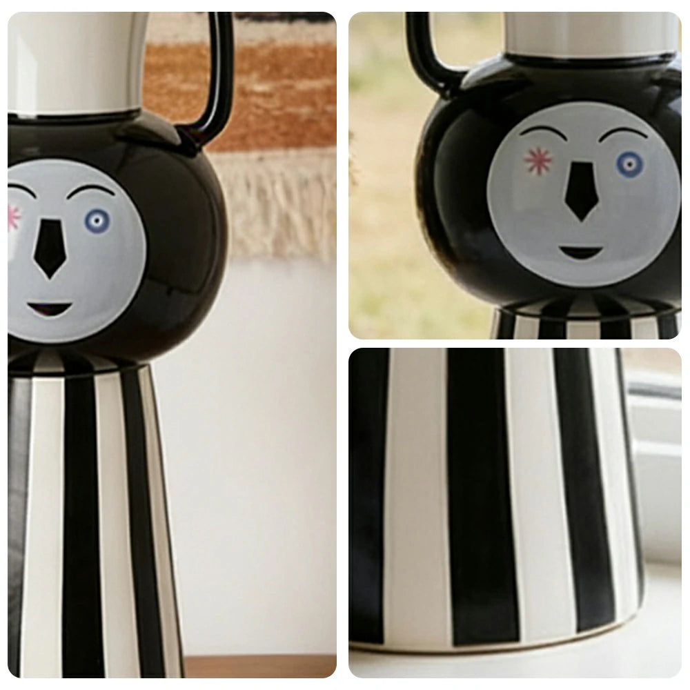 LIVARA Ceramic Decorative Ornament Playful Double-Handle Face Form Artistic Display Matte Ceramic Handcrafted Stone-Texture Design