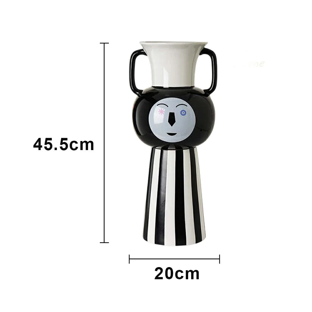 LIVARA Ceramic Decorative Ornament Playful Double-Handle Face Form Artistic Display Matte Ceramic Handcrafted Stone-Texture Design