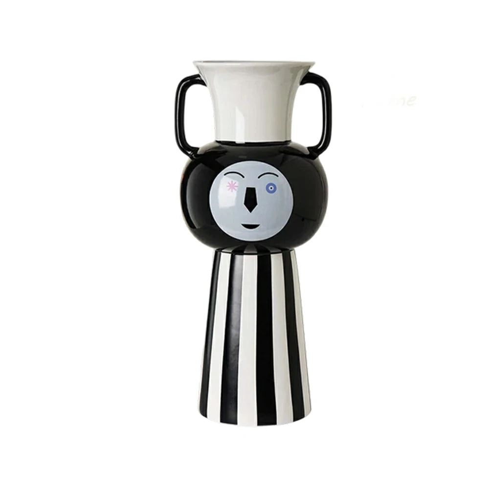 LIVARA Ceramic Decorative Ornament Playful Double-Handle Face Form Artistic Display Matte Ceramic Handcrafted Stone-Texture Design