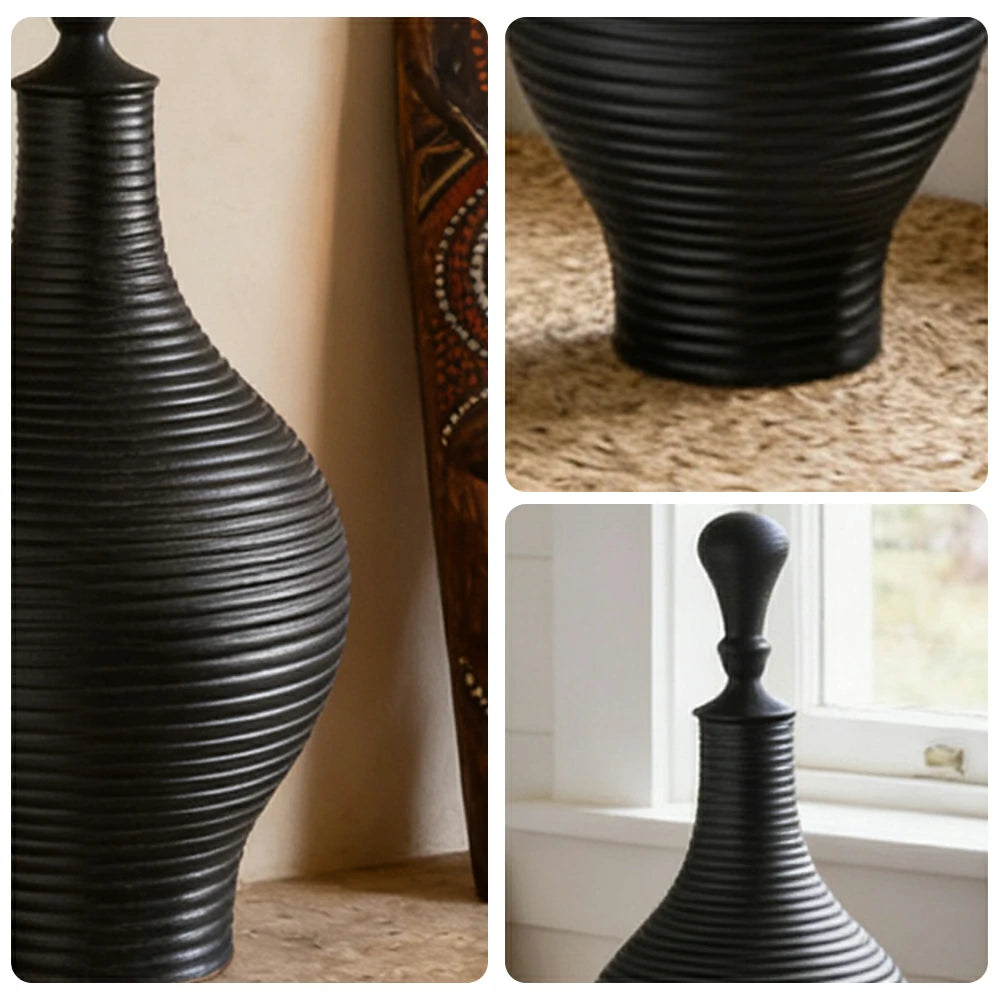 LIVARA Ceramic Decorative Ornament Large Tuzosen Cocoon Jar Form Artistic Display Matte Ceramic Handcrafted Stone-Texture Design