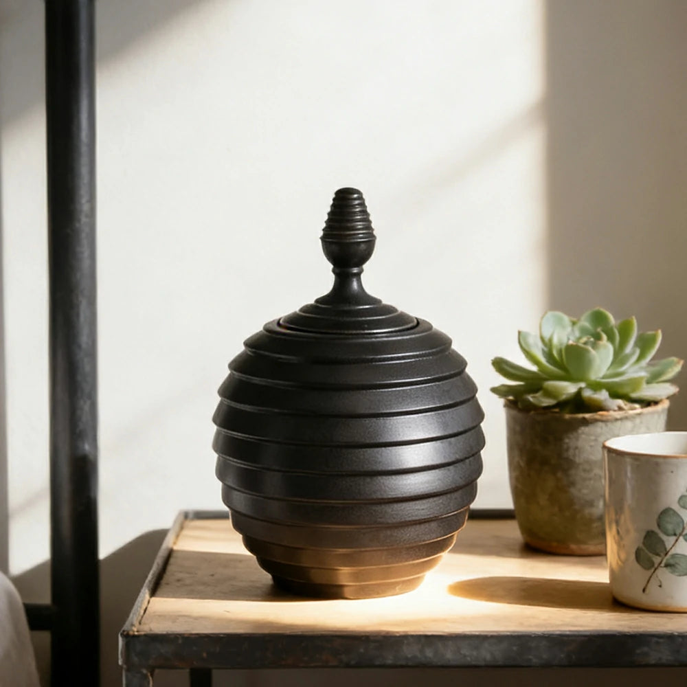 LIVARA Ceramic Decorative Ornament Medium Tuzosen Cocoon Jar Form Artistic Display Matte Ceramic Handcrafted Stone-Texture Design