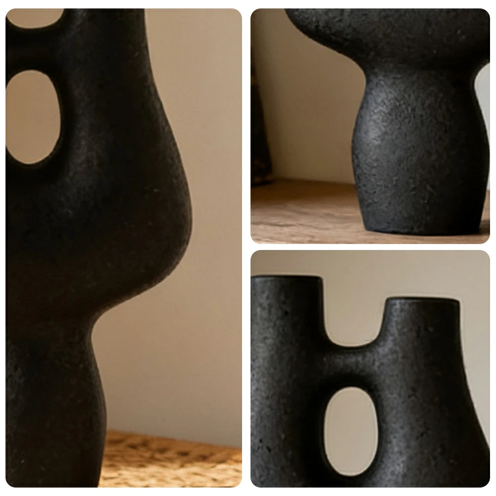 LIVARA Ceramic Decorative Ornament Double-Hole Branch Form Artistic Display Matte Ceramic Handcrafted Stone-Texture Design