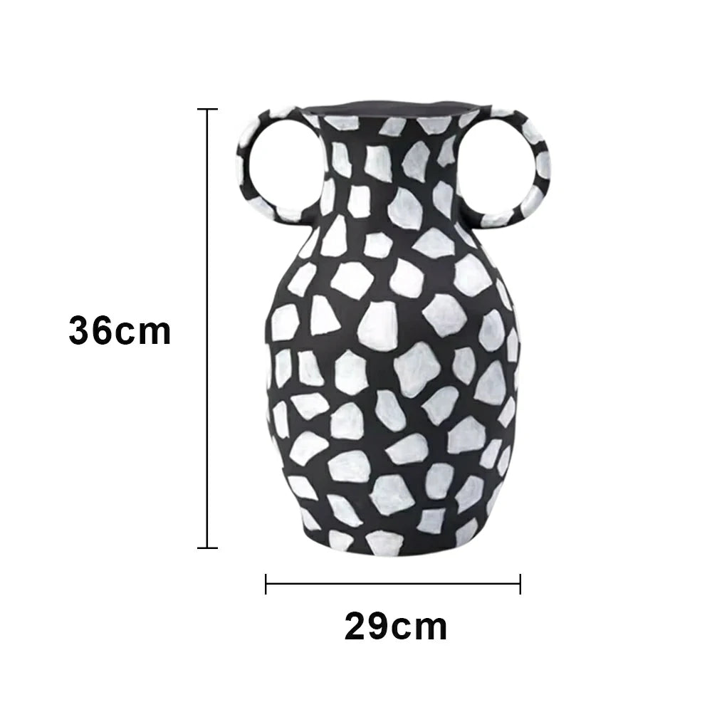 LIVARA Ceramic Decorative Ornament Double-Handle Polka Dot Vase Artistic Display Matte Ceramic Handcrafted Stone-Texture Design