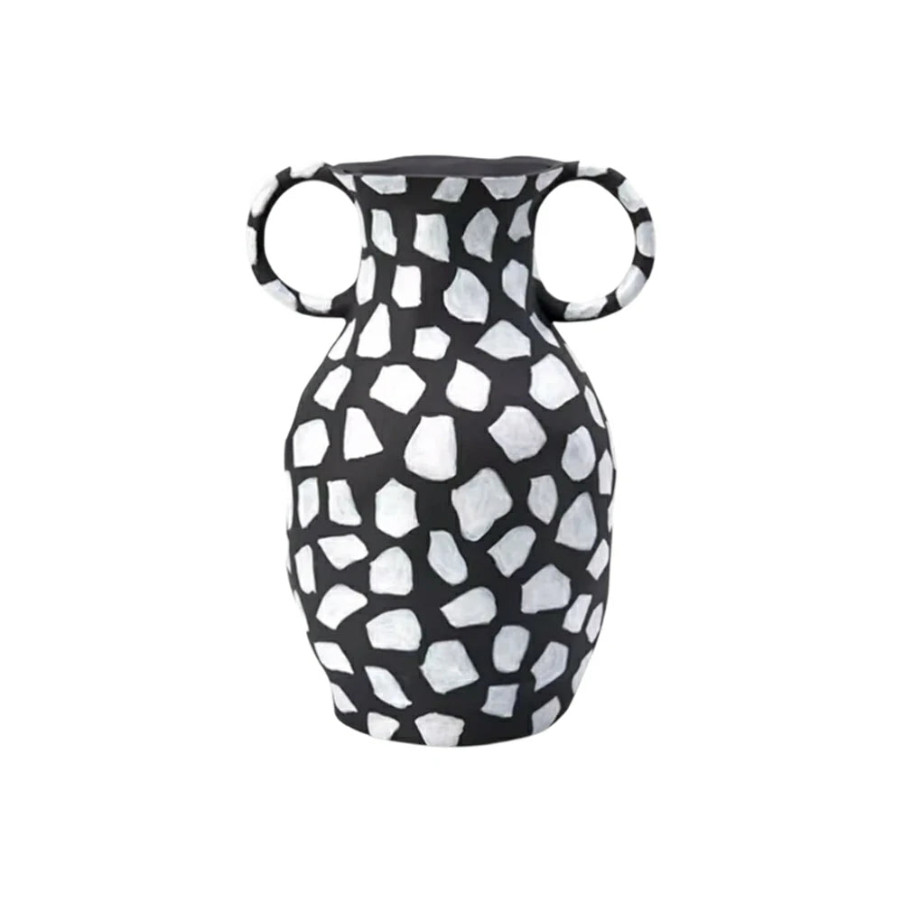 LIVARA Ceramic Decorative Ornament Double-Handle Polka Dot Vase Artistic Display Matte Ceramic Handcrafted Stone-Texture Design