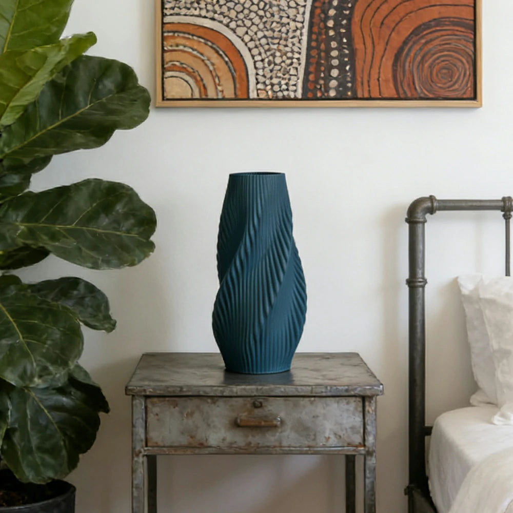 LIVARA Ceramic Decorative Ornament Large Blue Vase Artistic Display Matte Ceramic Handcrafted Stone-Texture Design