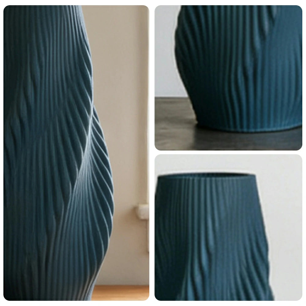 LIVARA Ceramic Decorative Ornament Large Blue Vase Artistic Display Matte Ceramic Handcrafted Stone-Texture Design