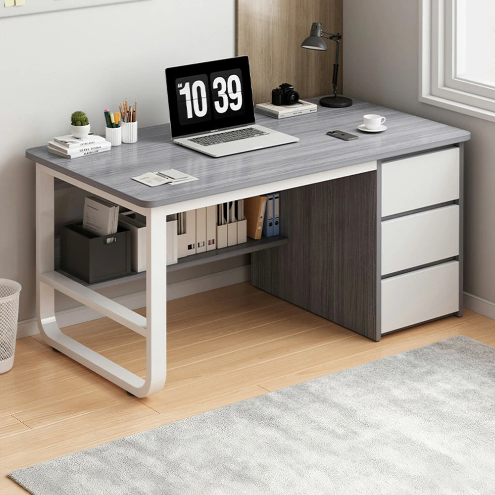 LIVARA Office Desk 100/120/140cm Space-Saving Design, Thickened Panels, Stable U-Legs, Rounded Edge - Grey