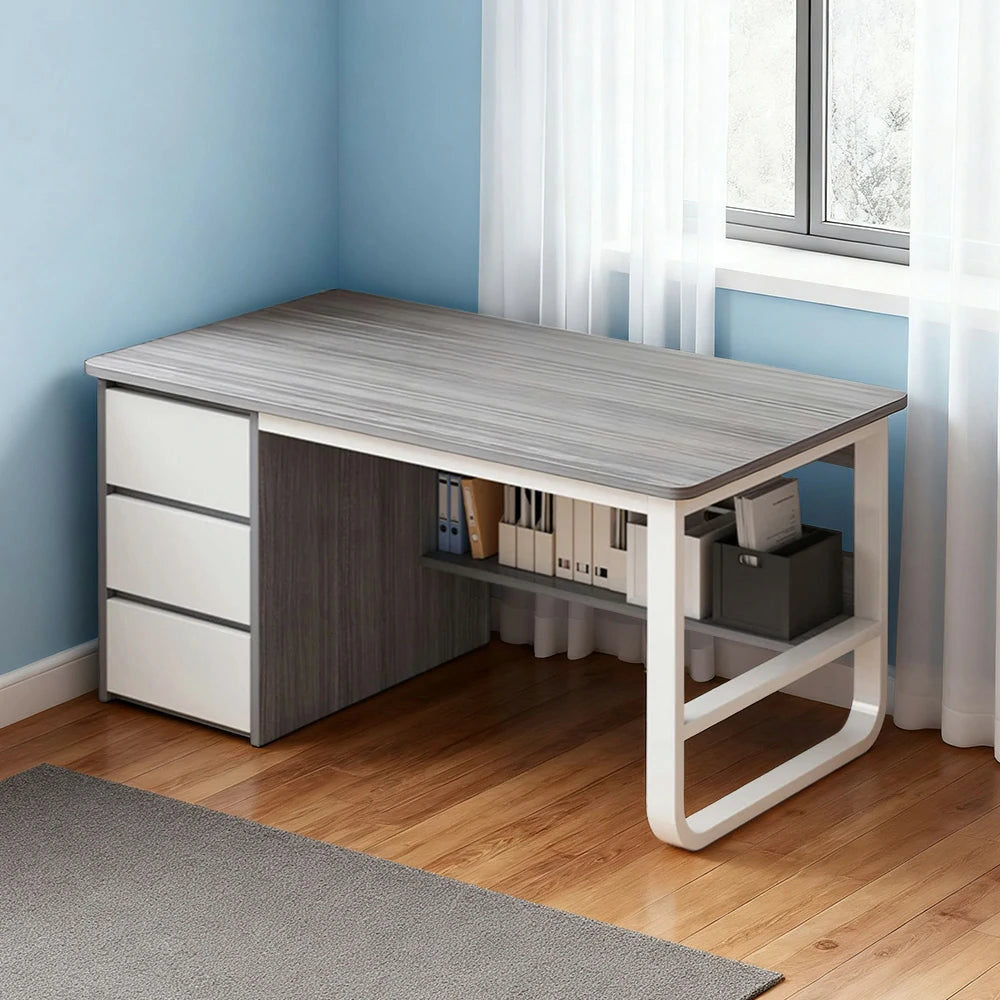 LIVARA Office Desk 100/120/140cm Space-Saving Design, Thickened Panels, Stable U-Legs, Rounded Edge - Grey