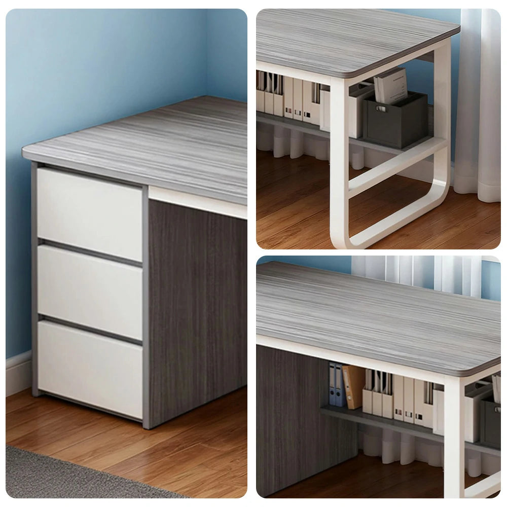 LIVARA Office Desk 100/120/140cm Space-Saving Design, Thickened Panels, Stable U-Legs, Rounded Edge - Grey