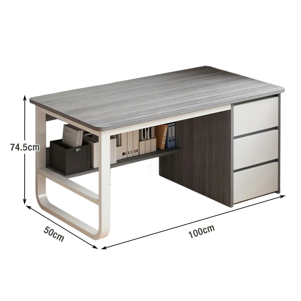 LIVARA Office Desk 100/120/140cm Space-Saving Design, Thickened Panels, Stable U-Legs, Rounded Edge - Grey