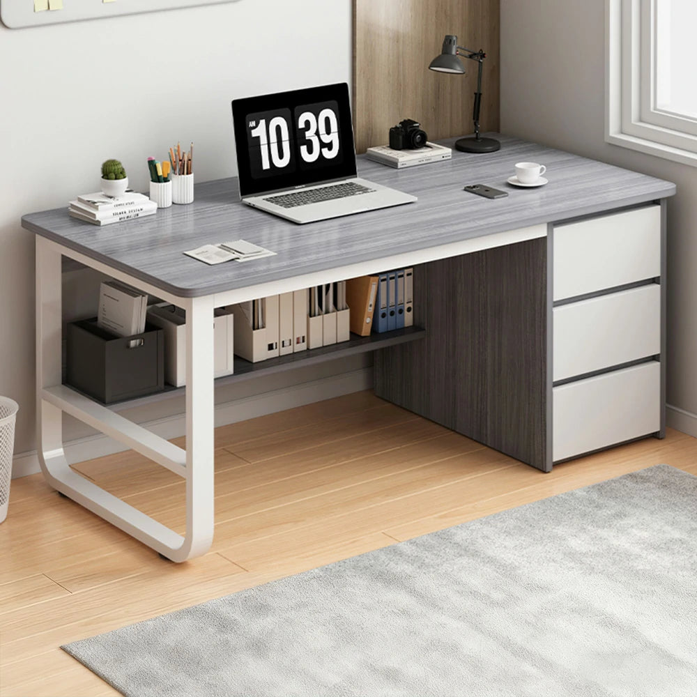 LIVARA Office Desk 100/120/140cm Space-Saving Design, Thickened Panels, Stable U-Legs, Rounded Edge - Grey