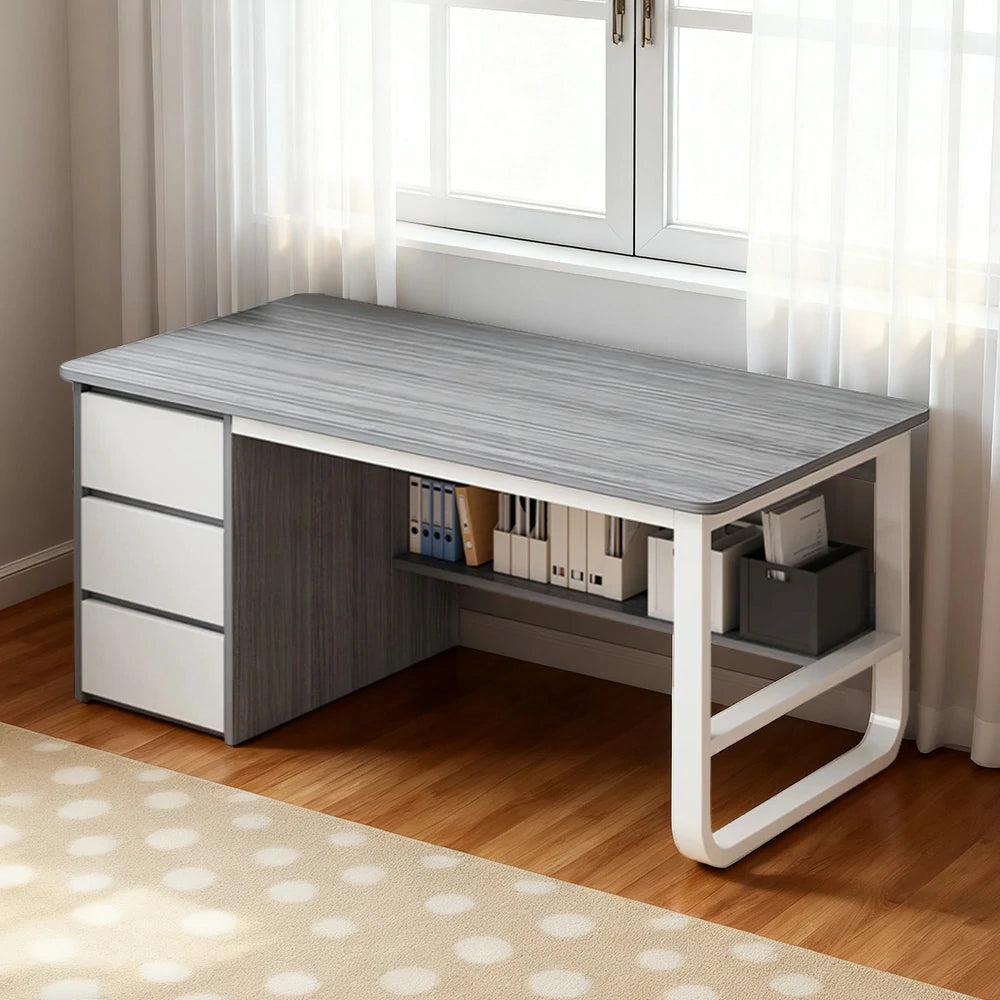 LIVARA Office Desk 100/120/140cm Space-Saving Design, Thickened Panels, Stable U-Legs, Rounded Edge - Grey