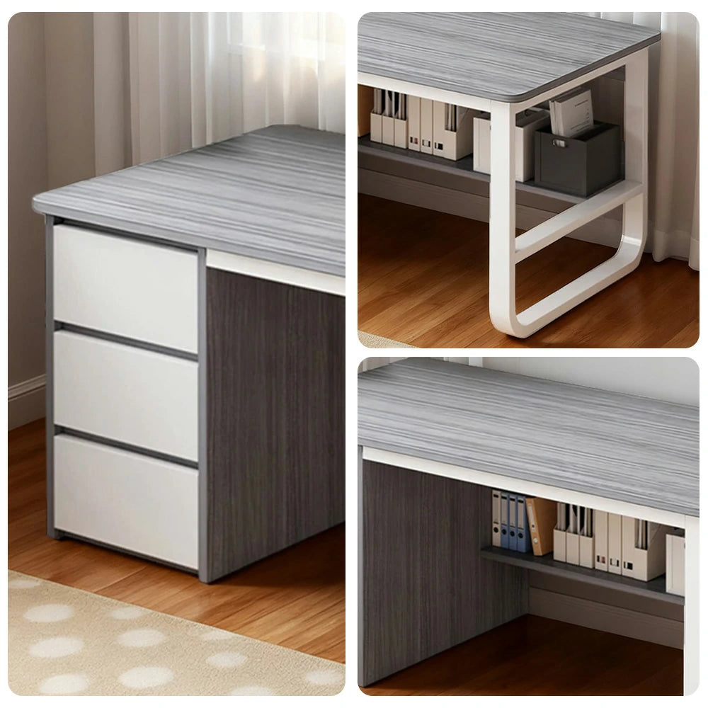 LIVARA Office Desk 100/120/140cm Space-Saving Design, Thickened Panels, Stable U-Legs, Rounded Edge - Grey