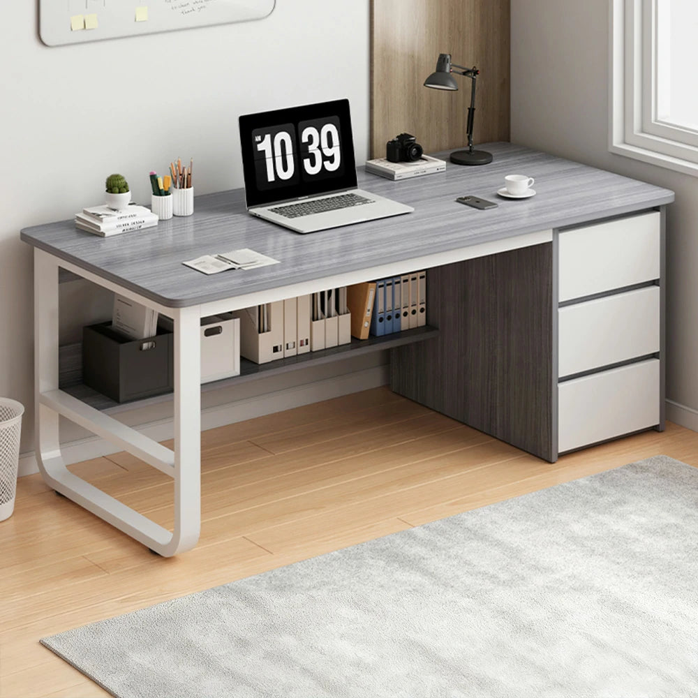 LIVARA Office Desk 100/120/140cm Space-Saving Design, Thickened Panels, Stable U-Legs, Rounded Edge - Grey