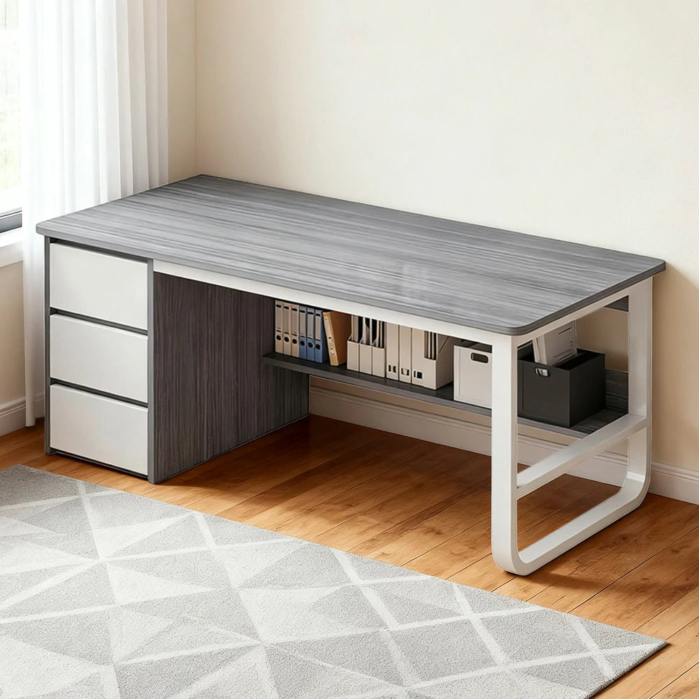 LIVARA Office Desk 100/120/140cm Space-Saving Design, Thickened Panels, Stable U-Legs, Rounded Edge - Grey