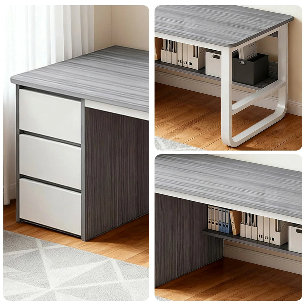 LIVARA Office Desk 100/120/140cm Space-Saving Design, Thickened Panels, Stable U-Legs, Rounded Edge - Grey