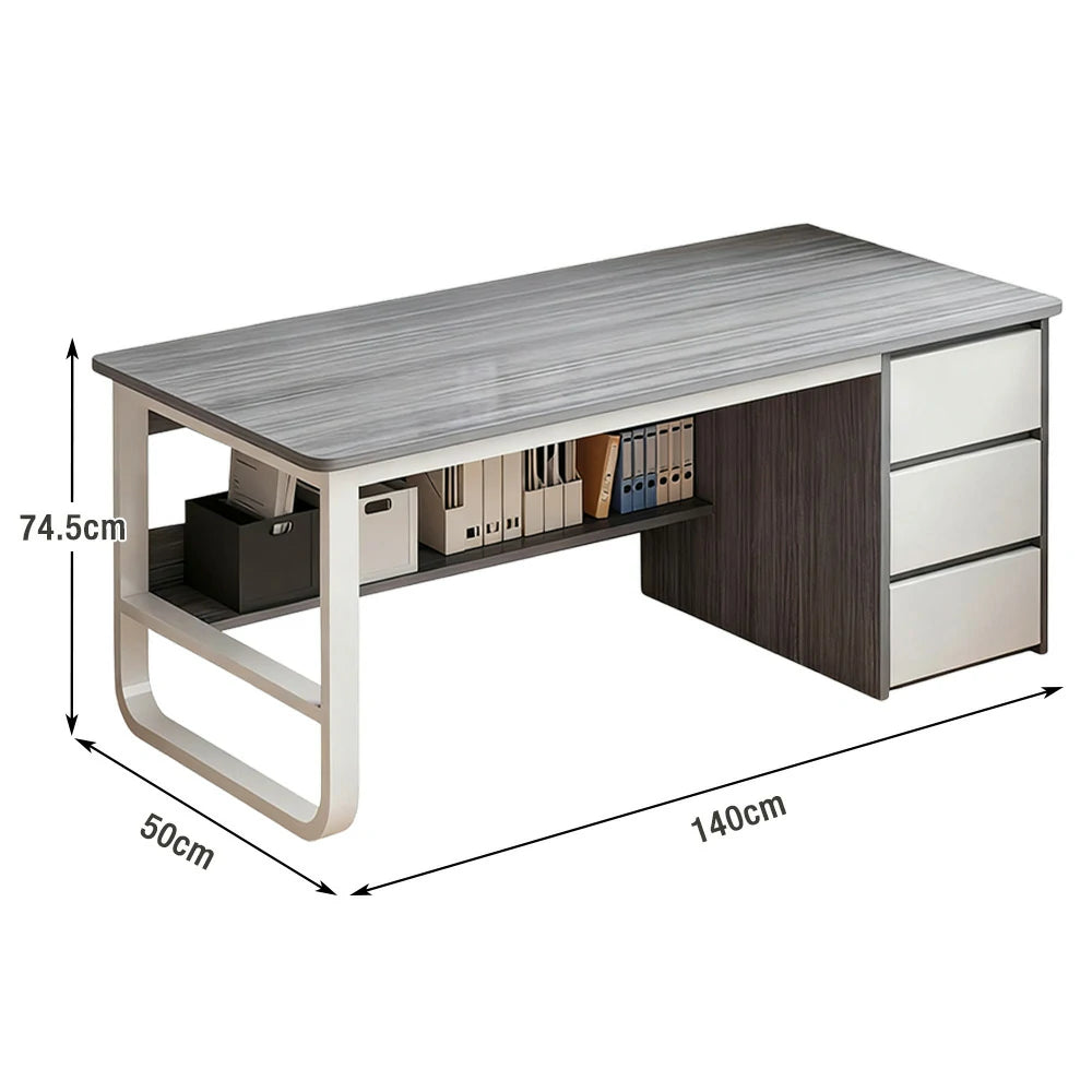 LIVARA Office Desk 100/120/140cm Space-Saving Design, Thickened Panels, Stable U-Legs, Rounded Edge - Grey