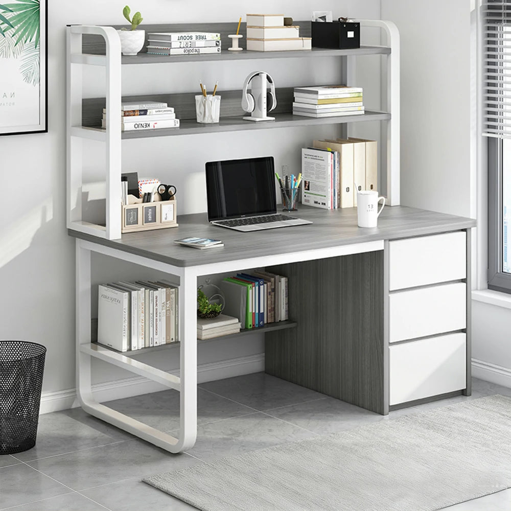 LIVARA Bookshelf Computer Desk 100/120/140cm 2-in-1 Space-Saving Design, Thickened Panels, Steel Frame - Grey